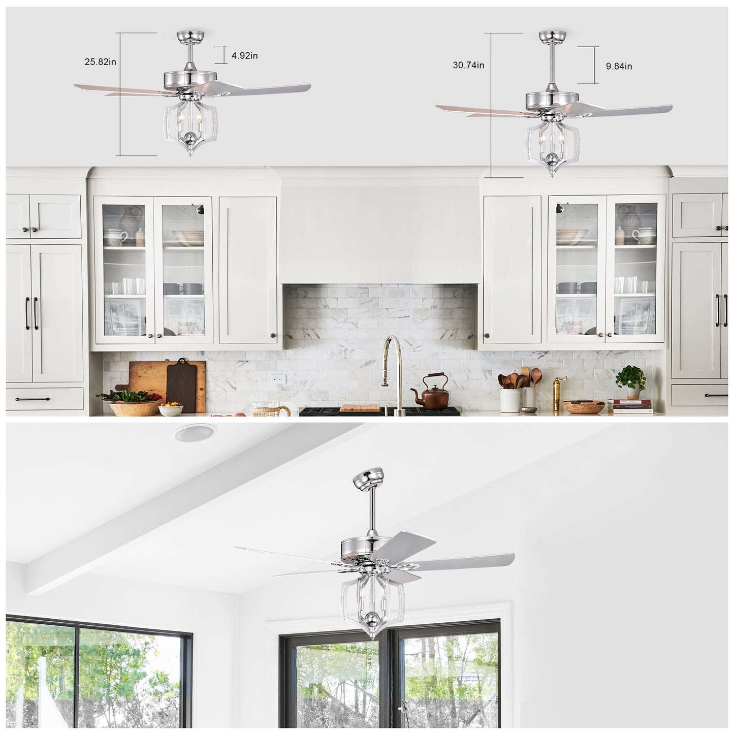 Ceiling Fans with Lights(no include bulb)  and Remote 52 Inch Bedroom Ceiling Fan with Light Crystal Chandelier Fans, Reversible Motor, Timer, Polished Chrome