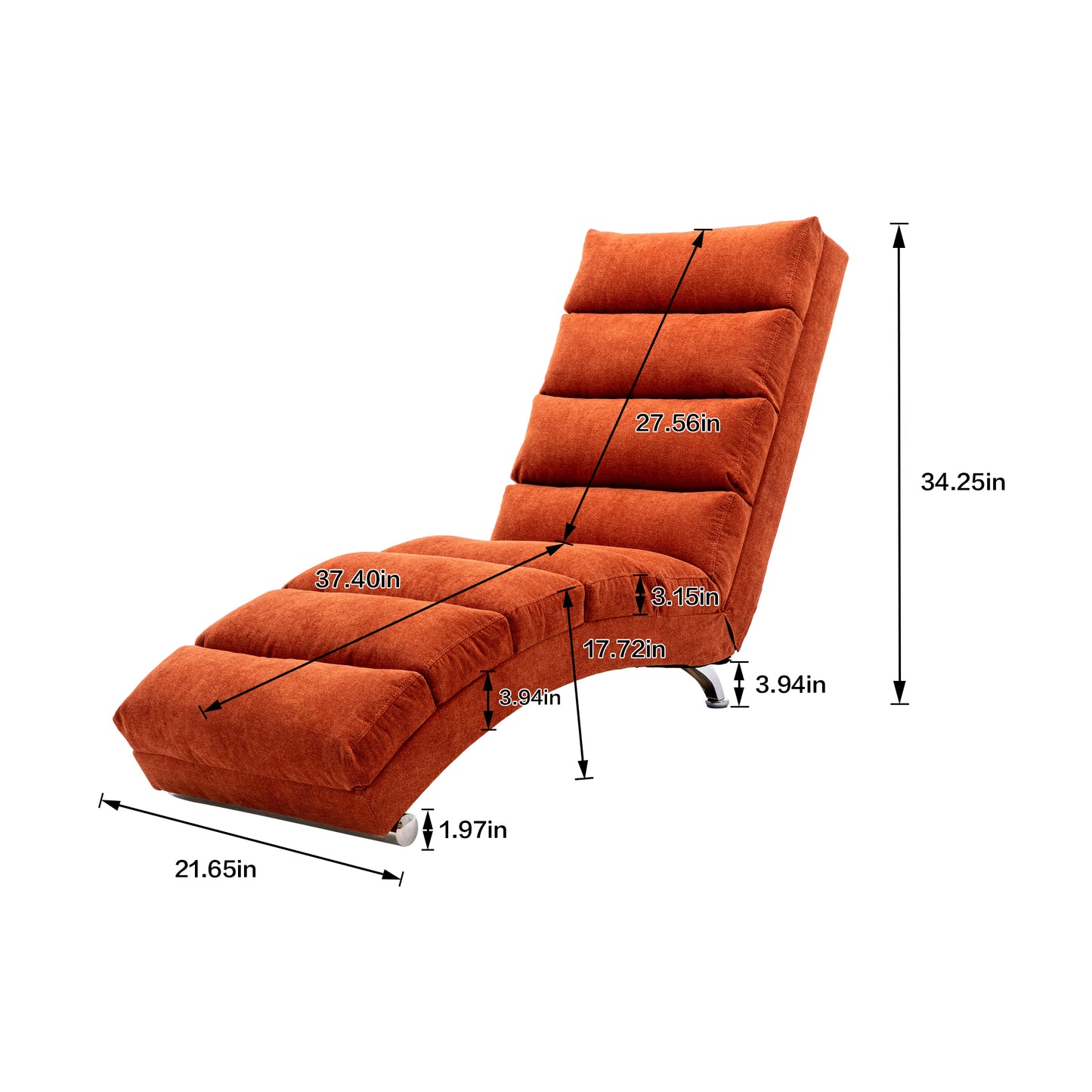 COOLMORE Linen Massage Chaise Lounge Indoor with Remote Control,Ergonomic Electric Massage Long Lounger with 5 Modes for Office, Living Room,Bedroom (Orange)