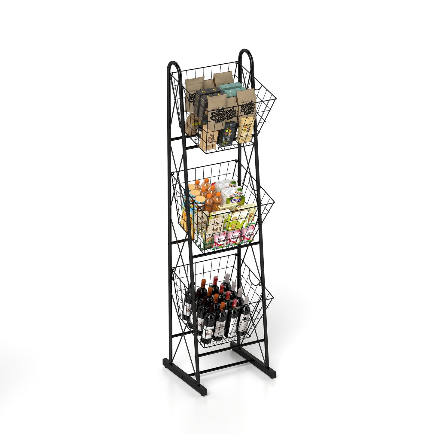 3-Tier Kitchen Storage Basket Organizer, Freestanding Metal Wire Rack for Fruit, Vegetables, and Pantry Items