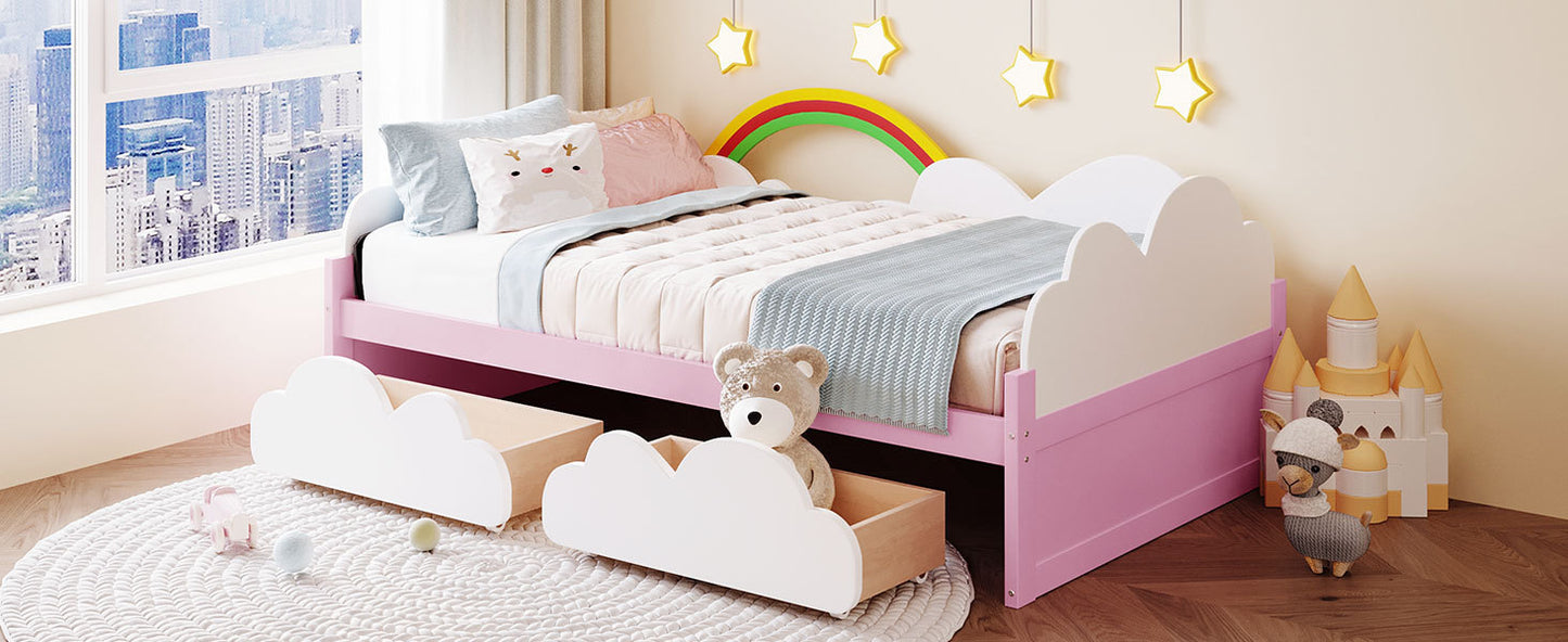 Twin Size Bed with Clouds and Rainbow Decor