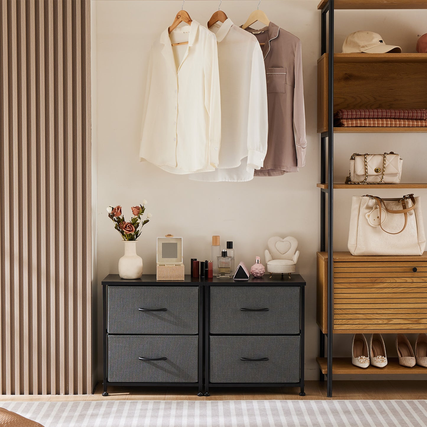 Drawers Dresser Chest of Drawers,Metal Frame and Wood Top,gray,two packs