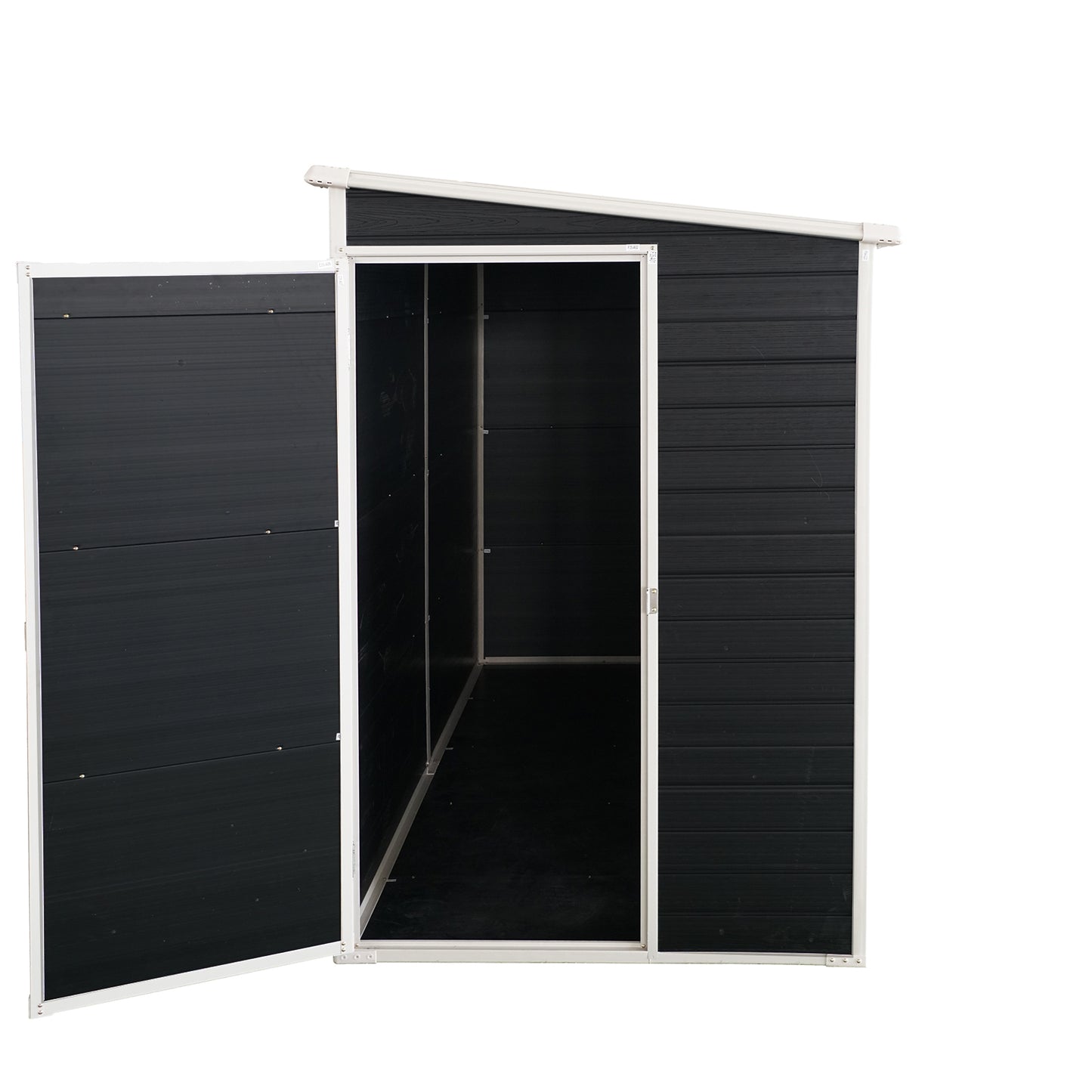 8x4ft Outdoor Resin Garden Shed with Floor and 2 Windows, Plastic Patio Outdoor Storage Shed with Lockable Door for Garden Tools, Bicycles, Trash Cans, Black