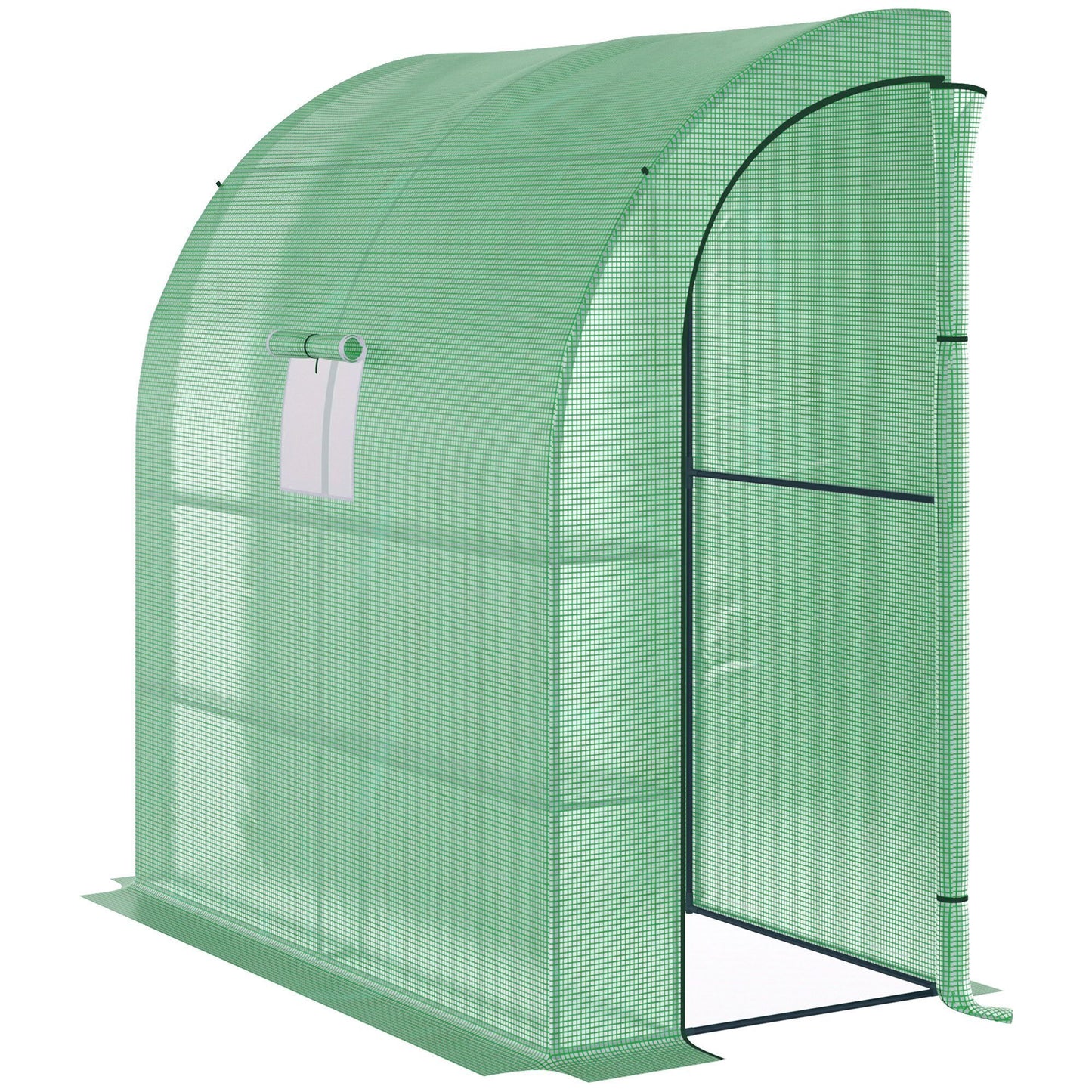 Outsunny 7' x 3' x 7' Lean to Greenhouse, Walk-In Green House, Plant Nursery with 2 Roll-up Doors and Windows, PE Cover and 3 Wire Shelves, Green