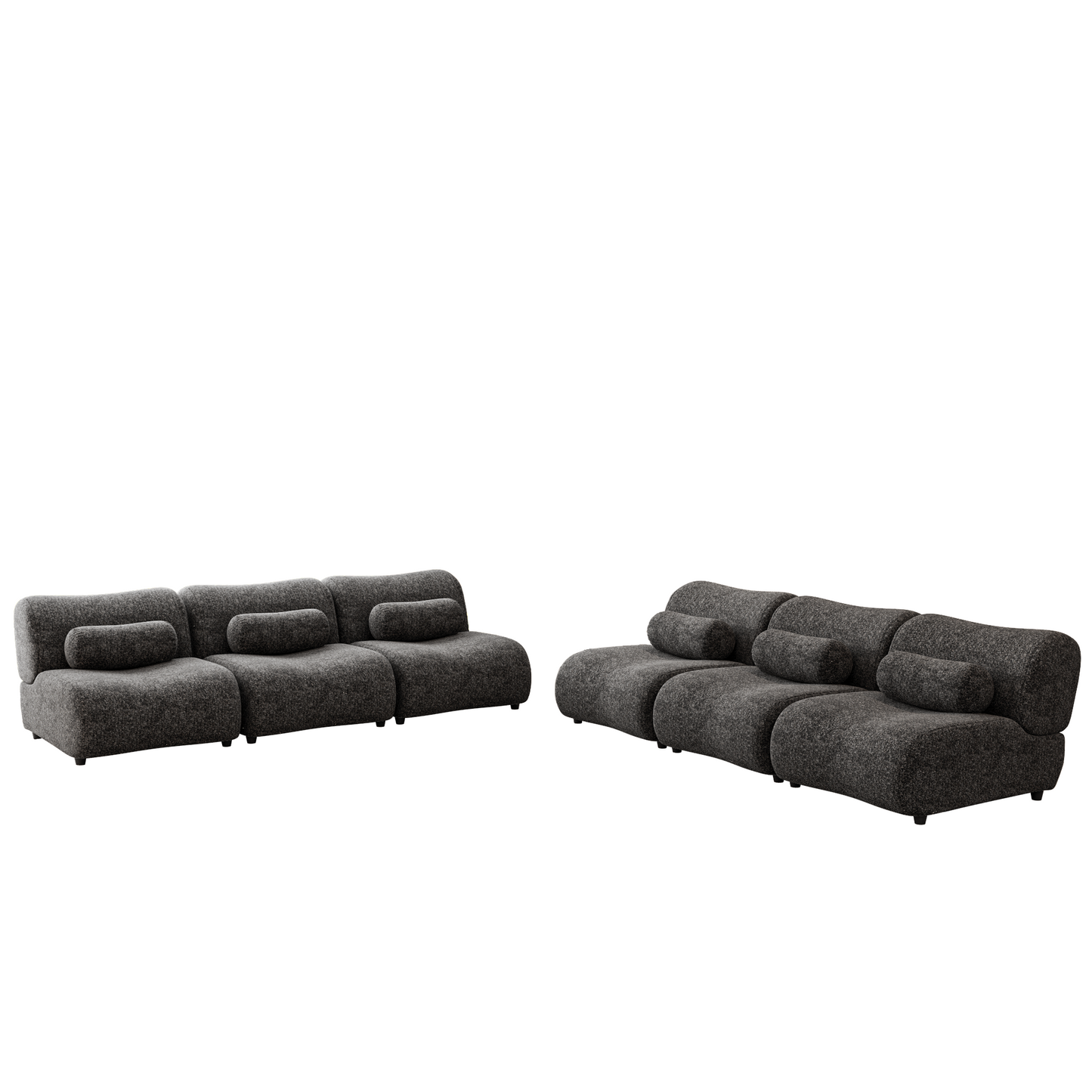 Black Modular L-Shaped Sofa with Moveable Headrests – Modern Chenille Fabric Sectional Couch with Hidden Legs & Cylindrical Pillows – Perfect for Living Rooms, Large Seating, and Customizable Layouts