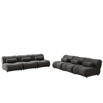 Black Modular L-Shaped Sofa with Moveable Headrests – Modern Chenille Fabric Sectional Couch with Hidden Legs & Cylindrical Pillows – Perfect for Living Rooms, Large Seating, and Customizable Layouts