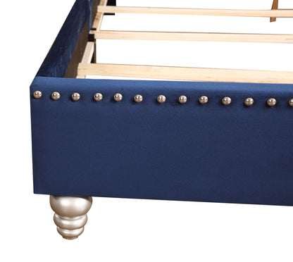 Transitional Navy Blue Upholstered Bed