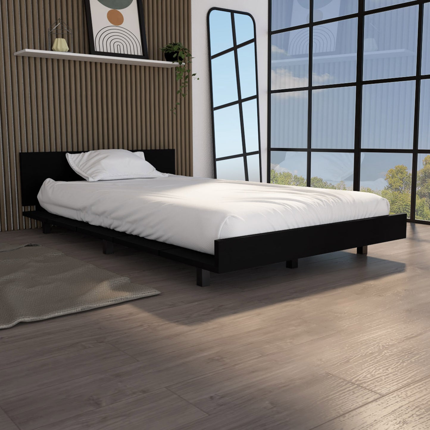 Kaia Twin Bed Base with Headboard Black