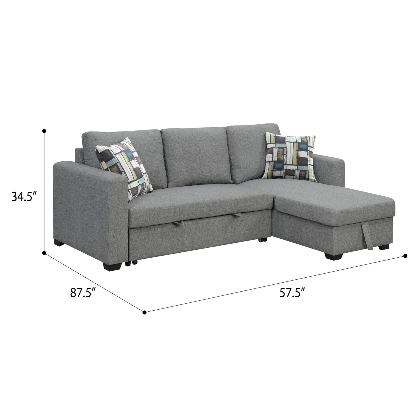 Pensole Gray Reversible Pop-Up Sleeper Sectional