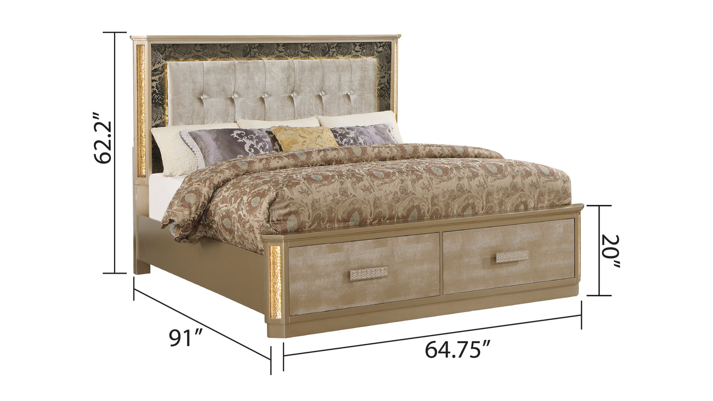 Queen 4PC Bedroom set Made with Wood in Gold