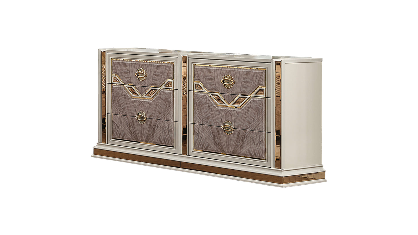 Omari Modern Style 6- Drawer Dresser Made with Wood and Gold Accents in Beige