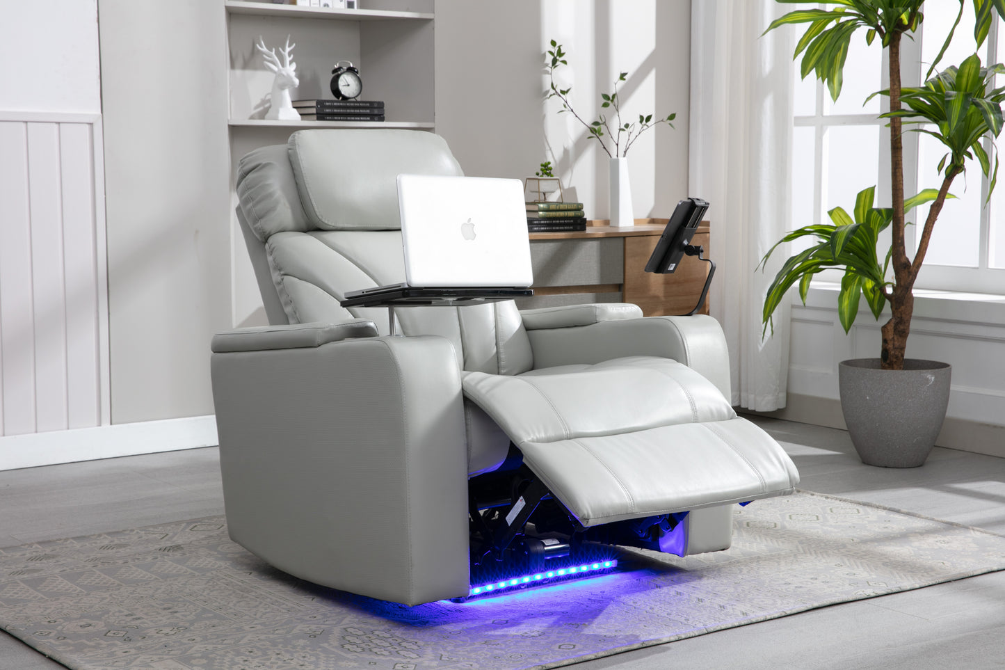 Power Motion Recliner Electric Power Recliner with USB Charging Port, Hidden Arm Storage, Convenient Cup Holder and Bluetooth Speaker, Light Grey(Old Sku:SG000800AAE)