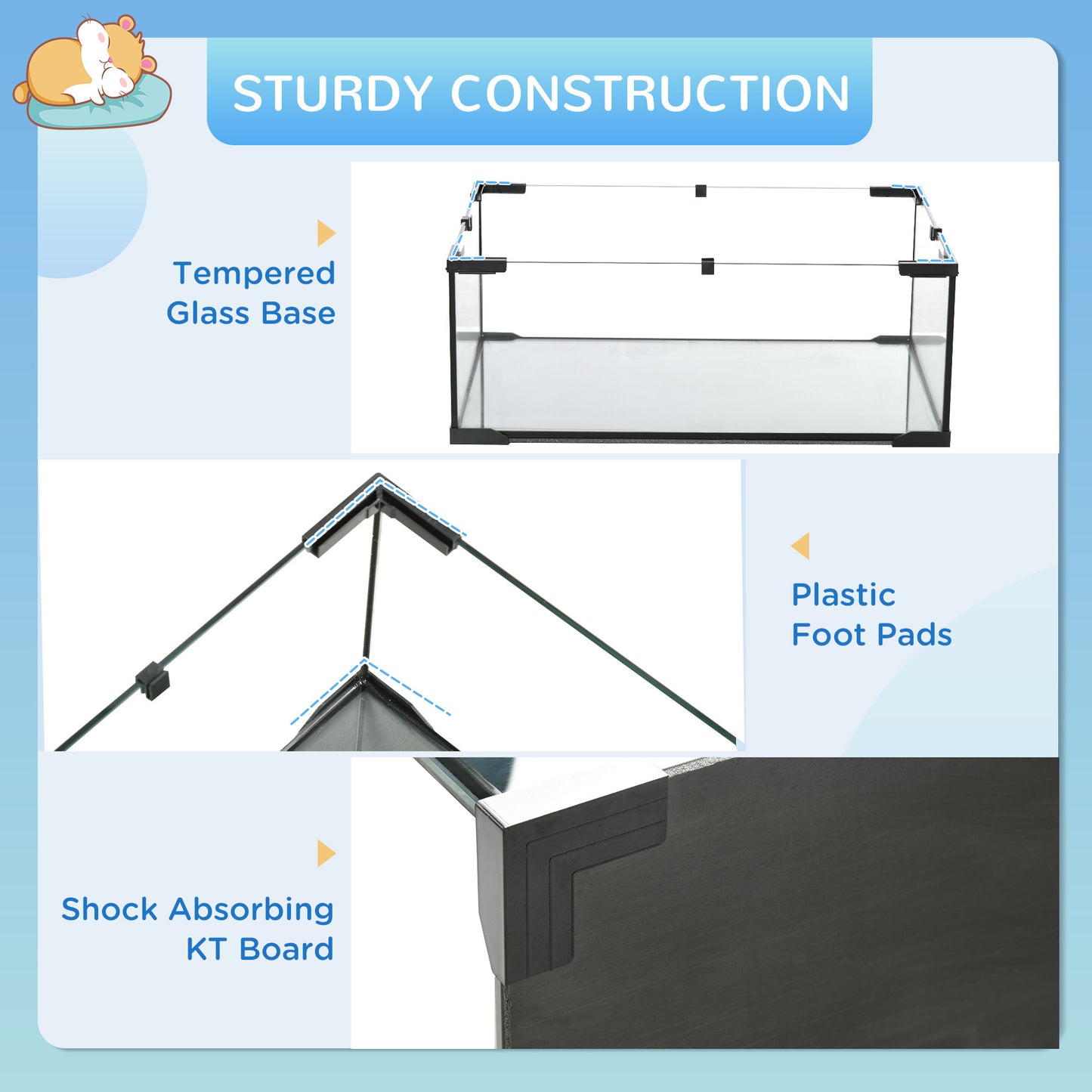 PawHut Hamster Cage, 23.5" Gerbil Cage with Glass Basin, Ramps, Platforms, Hut, Exercise Wheel, for Small Hamsters, Black