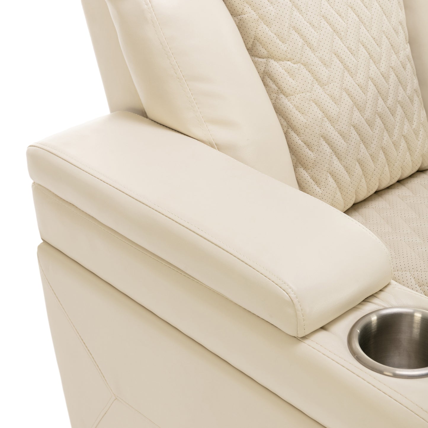 270 Degree Swivel PU Leather Power Recliner Individual Seat Home Theater Recliner with  Comforable Backrest, Tray Table,  Phone Holder, Cup Holder,  USB Port, Hidden Arm Storage for Living Room, White