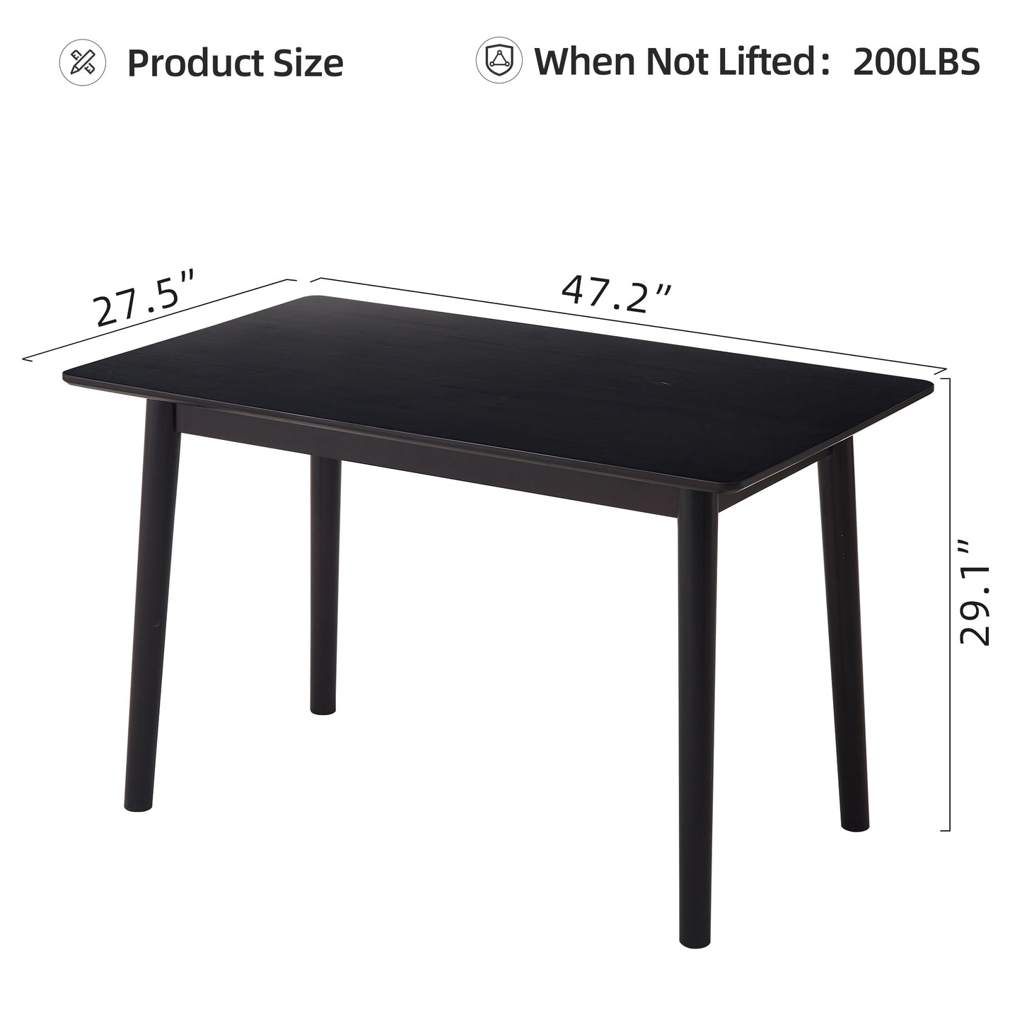 47-inch dining table Black solid wood kitchen table Dining table suitable for small space kitchen table modern home furniture