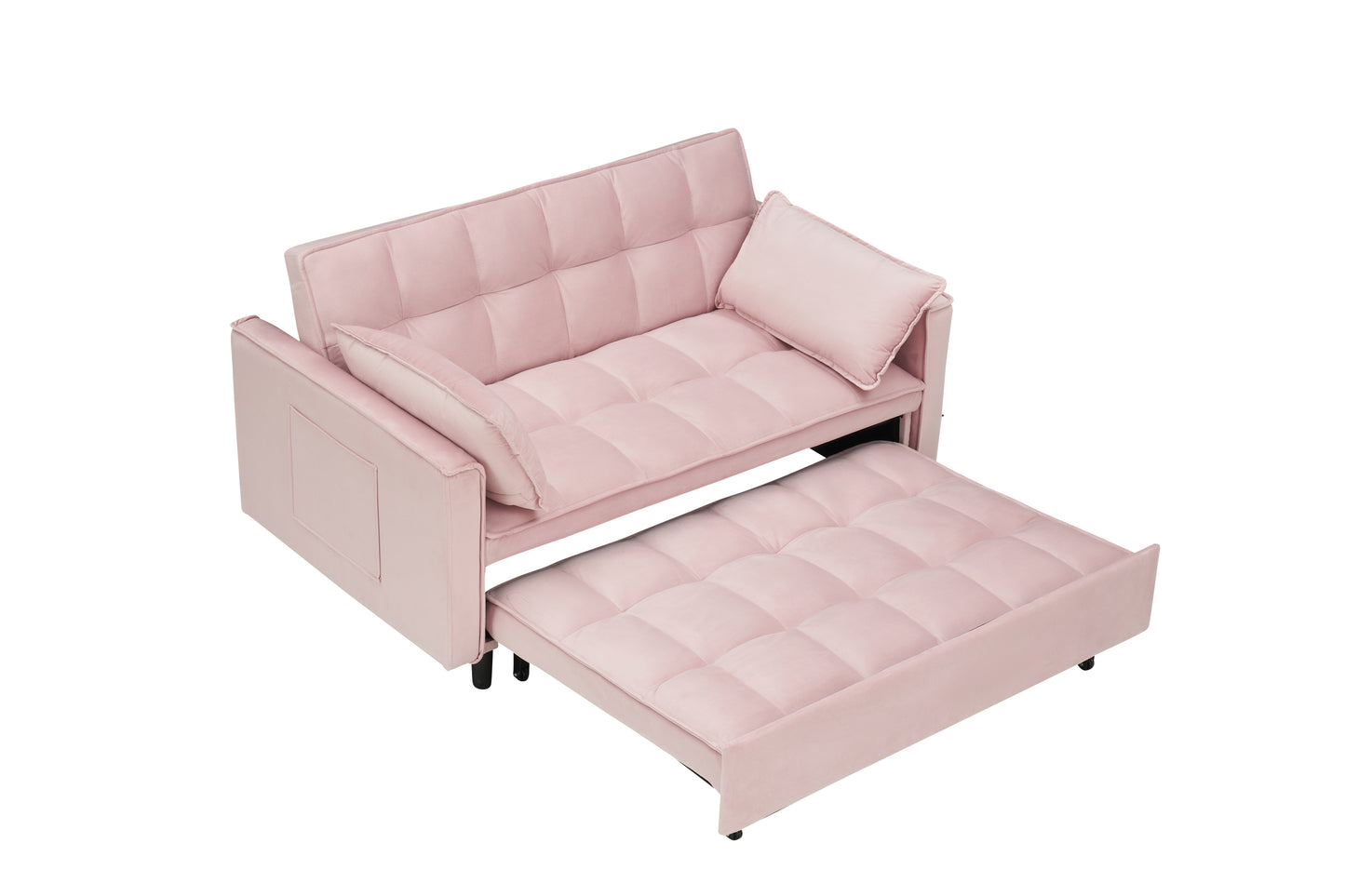 Modern velvet sofa, sofa pull-out bed, small love seat casual sofa with back, with pillow, pockets, living room furniture, 3 in 1 convertible sleep sofa bed.