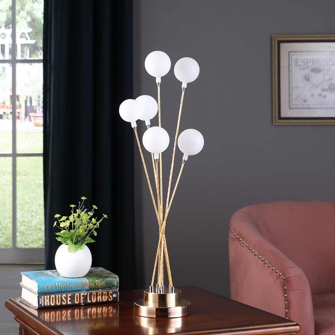 27.5" In 6-Light Acrylic Globe Aluminun Led Chrysanthe Yellow Gold Metal Table Lamp