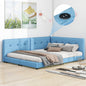 Upholstered Queen Size platform bed with USB Ports, Blue