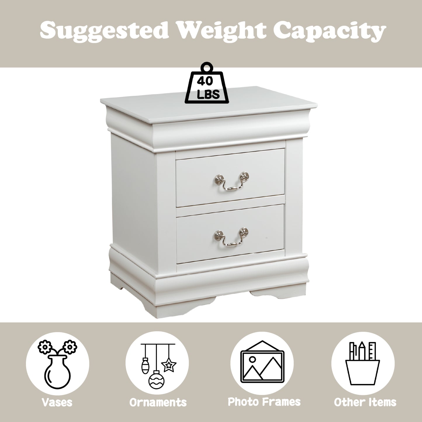 Louis Philippe White Finish Nightstand
