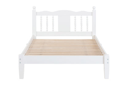 Twin Bed with Column-Decoration Headboard, with Bed Slats,White