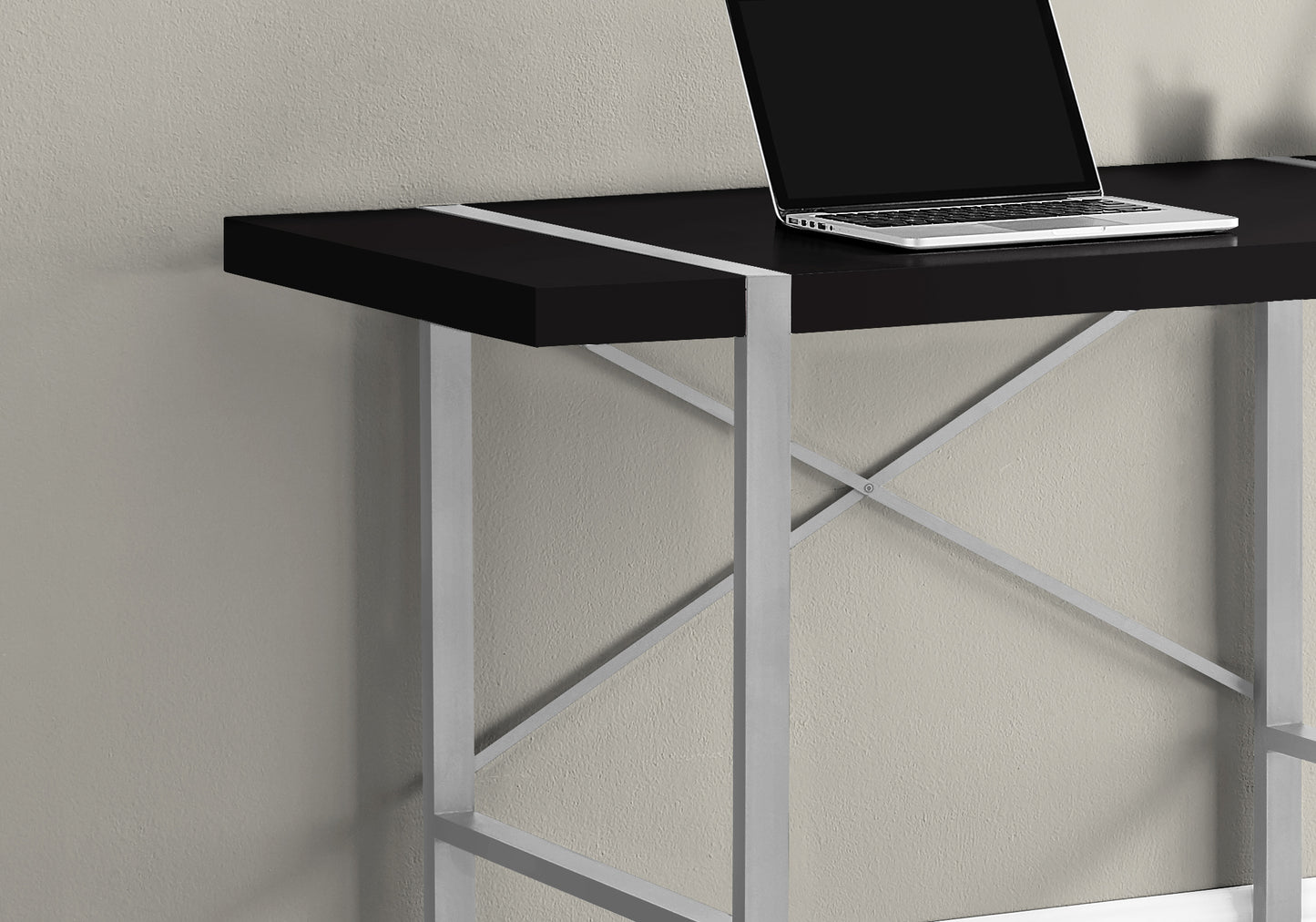 Computer Desk, Home Office, Laptop, 48"l, Work, Black Laminate, Grey Metal, Contemporary, Modern