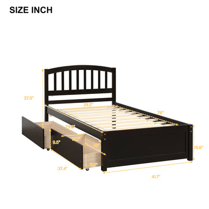 Twin Platform Storage Bed Wood Bed Frame with Two Drawers and Headboard, Espresso(Previous SKU: SF000062PAA)