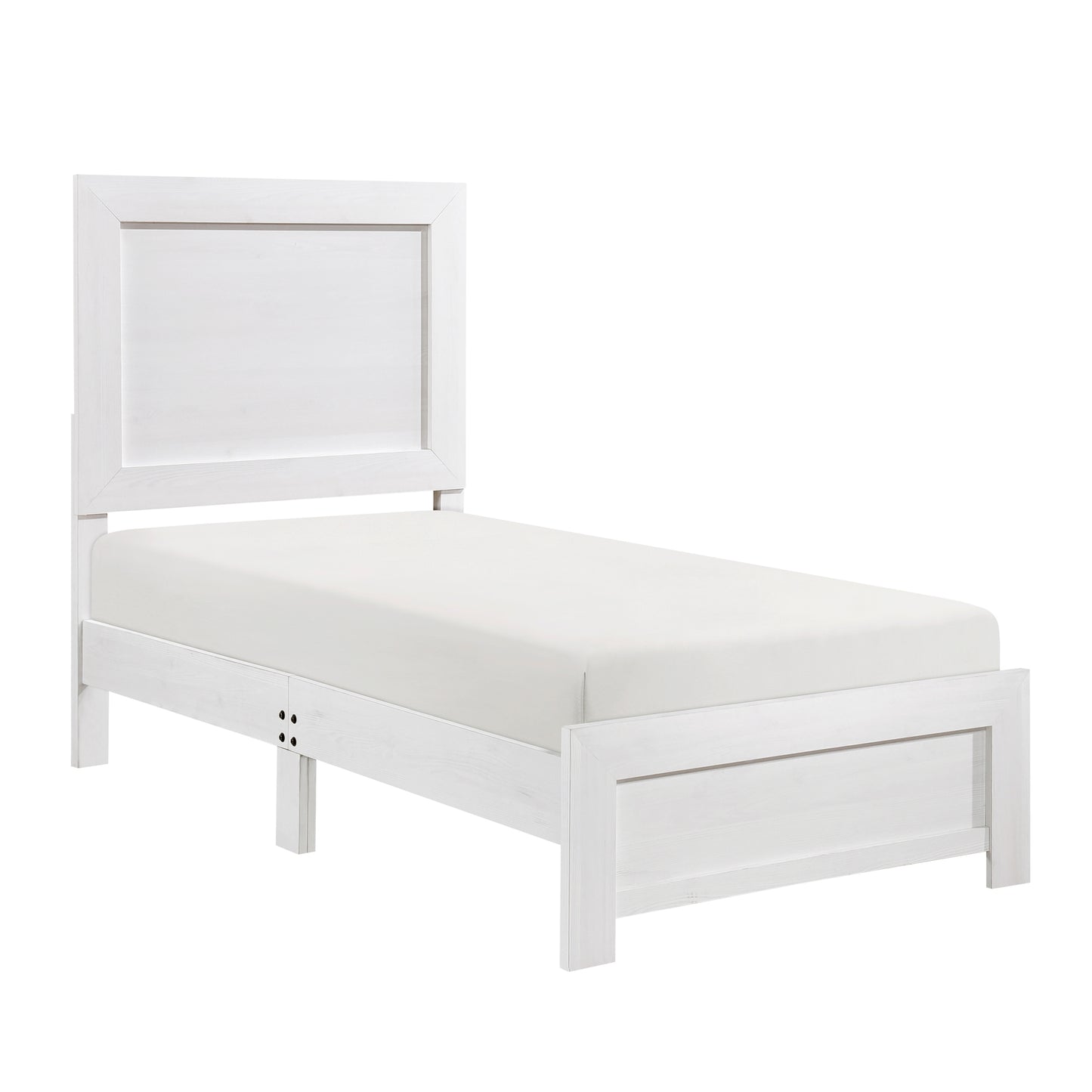 White Finish Twin Size Panel Bed Wooden Bedroom Furniture 1pc, Bed in a Box