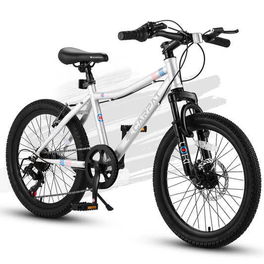 S20101 20 Inch Kids' Bike, Boys Girls Mountain Bike Ages 8-12, 7 Speed Teenager Children Kids' Bicycles, Front Suspension Disc Brake Rear V-Brake, High Steel Frame