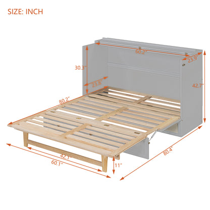 Queen Murphy Bed with Large Drawers,Gray