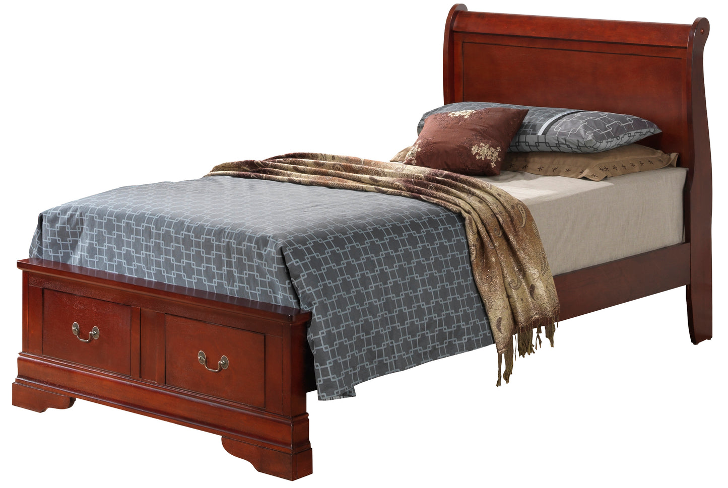 Elegant Cherry Wood Twin Storage Bed