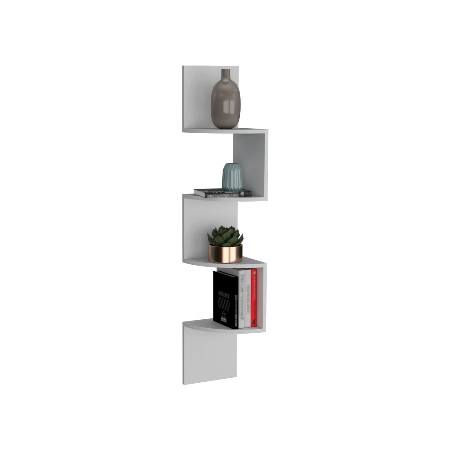Roy Corner Floating Shelf, Modern 4-Tier Display, White
