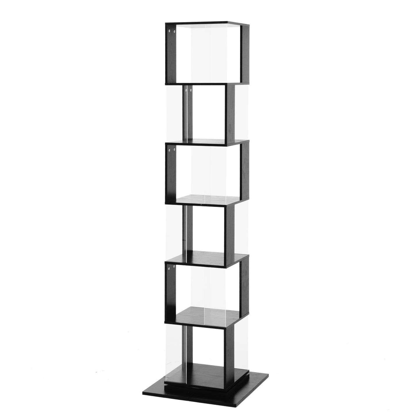 6 tier Rotating Bookshelf, Floor Rack Simple Bookcase  with Acrylic plate Student Multi-Function Creative Bookshelf for Living Room with anti-toppling base