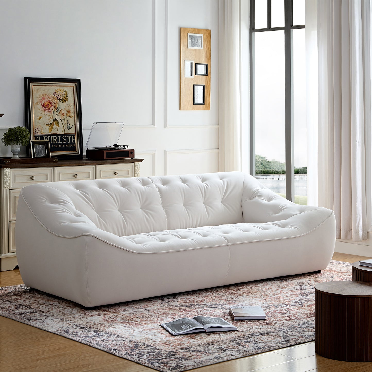 WKS10W White  sofa with , durable fabric, solid wood frame, high density sponge filler