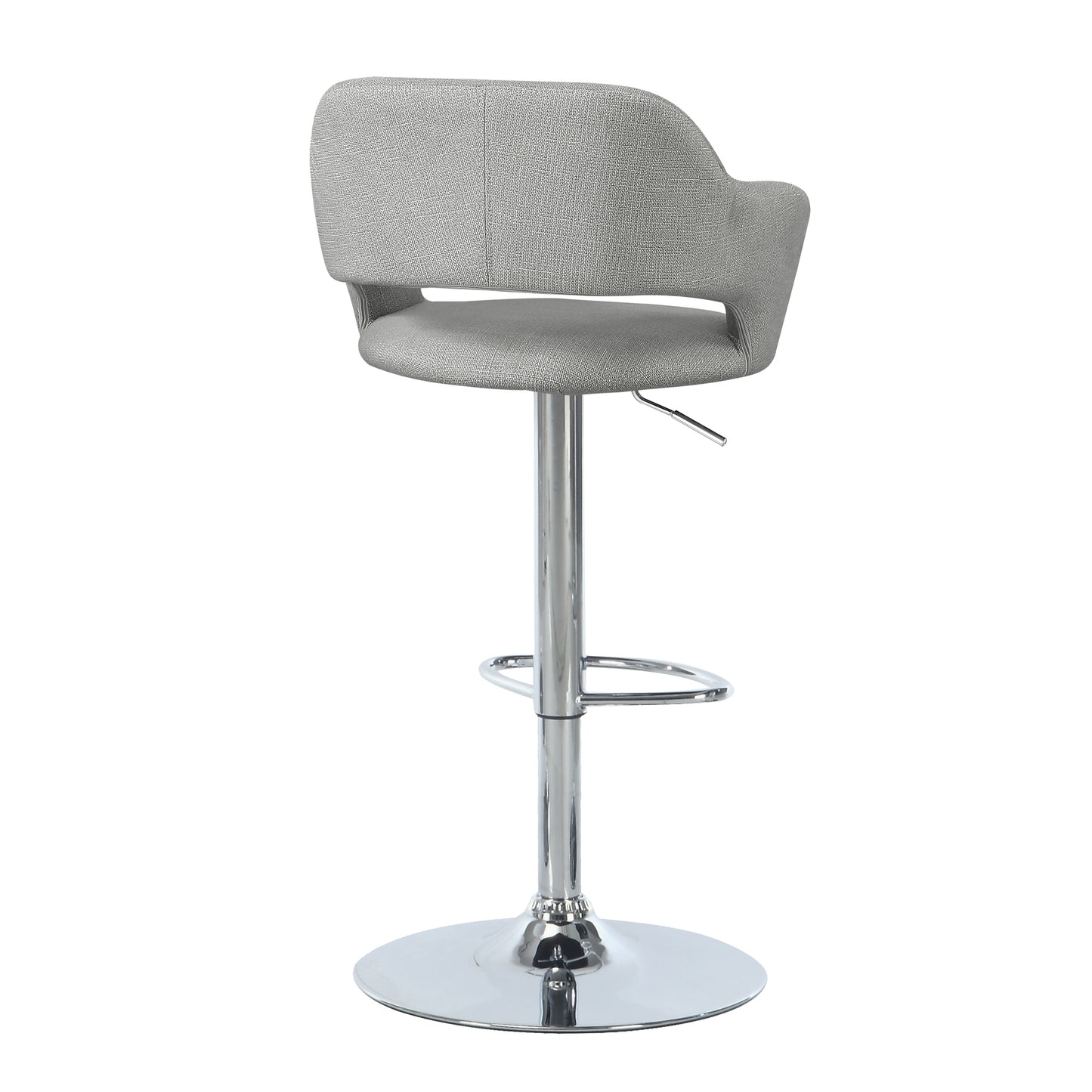 Bar Stool, Swivel, Bar Height, Adjustable, Chrome Metal, Grey Fabric, Contemporary, Modern