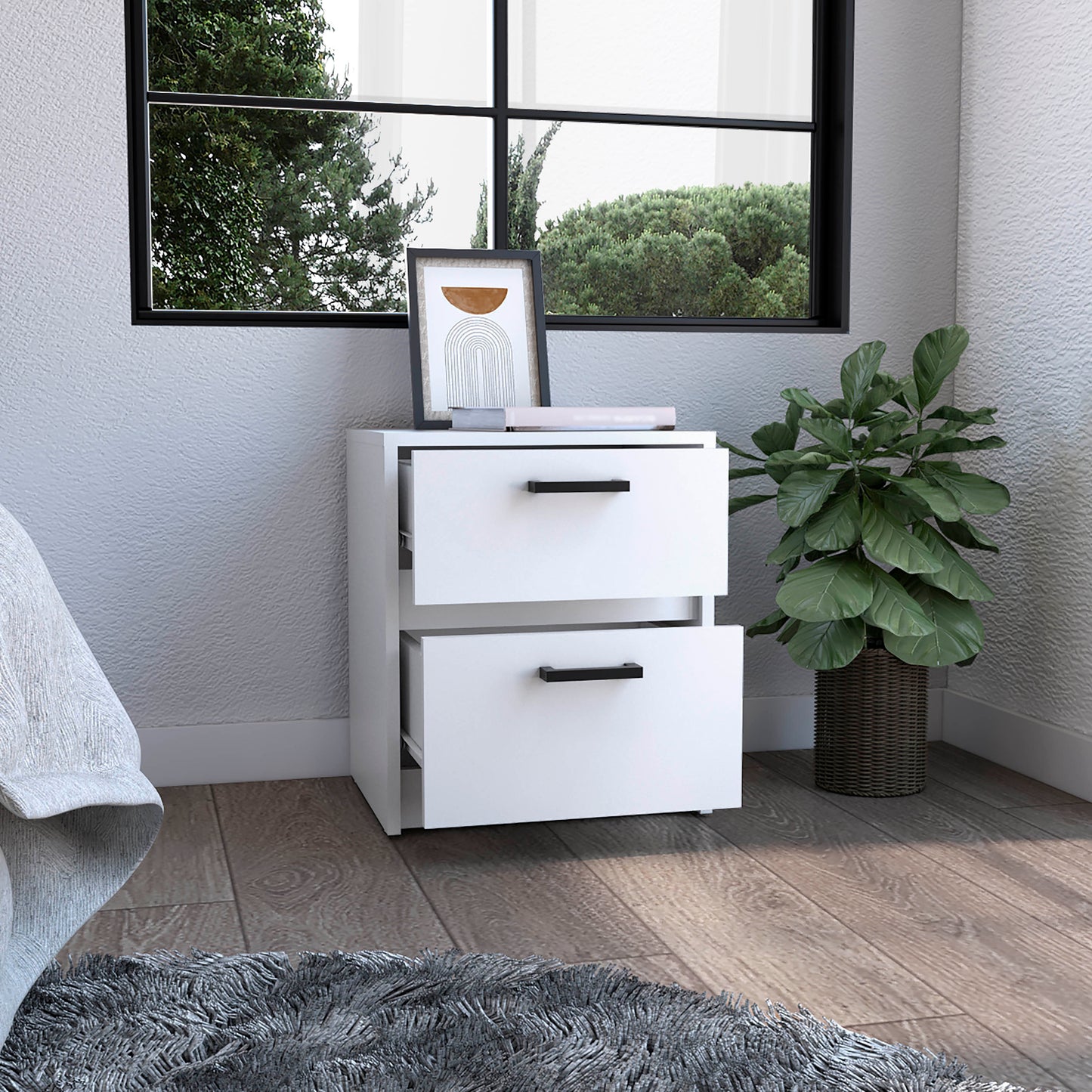 Nightstand 18"H , 2 Drawers with Metal Handles, White