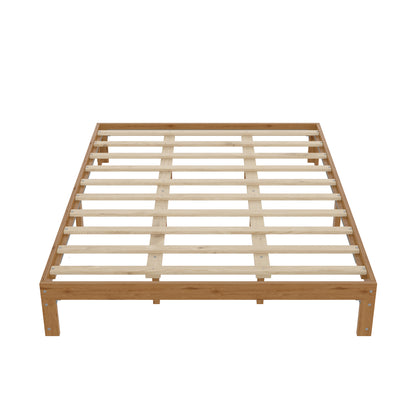 Queen Size Wood Platform Bed Frame-12 Inch Solid Wood Queen Bed Frame with Slat Support, No Box Spring Needed, Easy Assembly-Rustic Pine