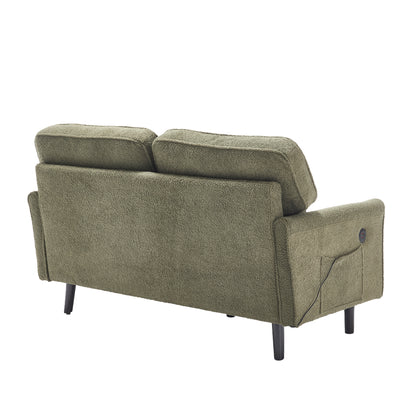 COOLMORE Loveseat Sofa, Mid Century Modern Love Seat, 2 Seater Sofa Couches for Living Room, Small Couch with USB & Removable Pillow Cover, Comfy Couch for Bedroom, Apartment (Green)