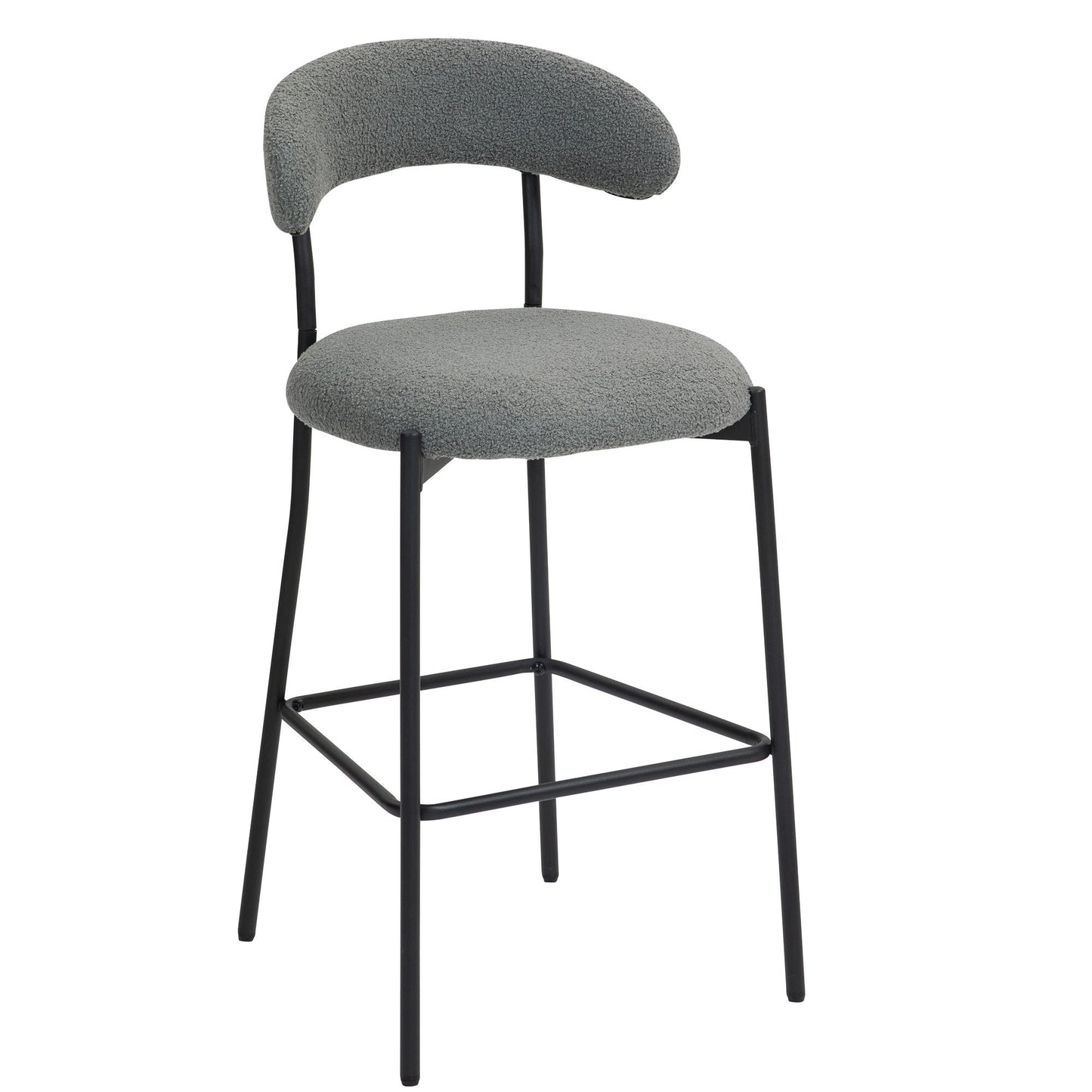 26'' Counter height bar stools Teddy fabric cover kitchen island counter bar stool with black powder coating base and footrest(Grey)