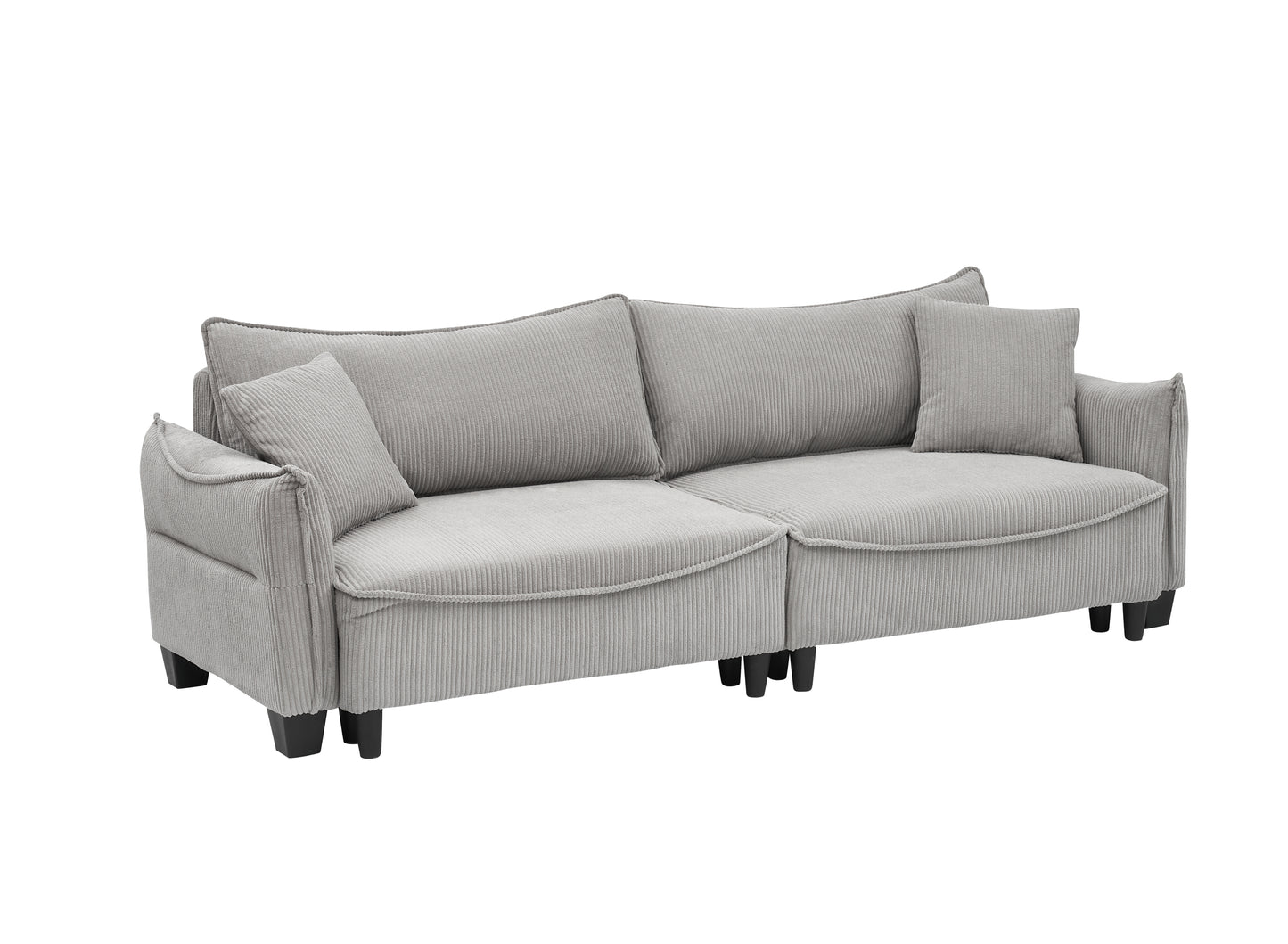 Sofa with Grey Corduroy Fabric, Convertible to Sofa Bed with Two Throw Pillows: Perfect for Living Rooms & Versatile Spaces