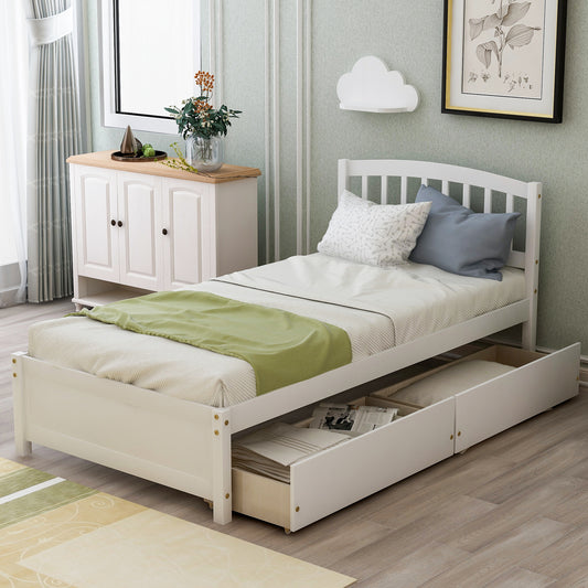 Twin Platform Storage Bed Wood Bed Frame with Two Drawers and Headboard, White (Previous SKU: SF000062KAA)