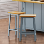 K&K Solid Wood Bar Stools (Not Cheap Iron), 25.6" Tall Set of 2 Bar Chairs, Kitchen Counter Stools with Footrests, Farmhouse Stools for Dining Room, Kitchen, Counter, Grey Blue