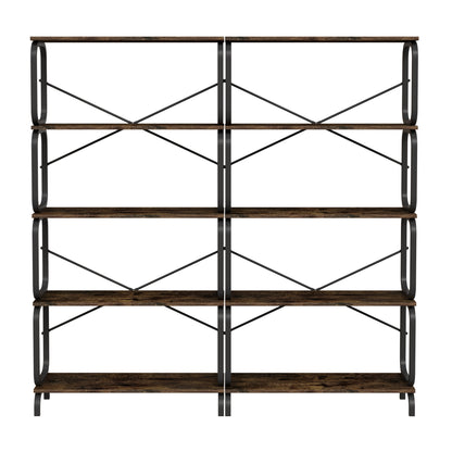 5 Tier Large Book Shelf, Bookcase Home Office Open Bookshelf,Shelves for Living Room, Office Shelf,Vintage Industrial Style Bookshelf with Metal Frame,Rustic Brown