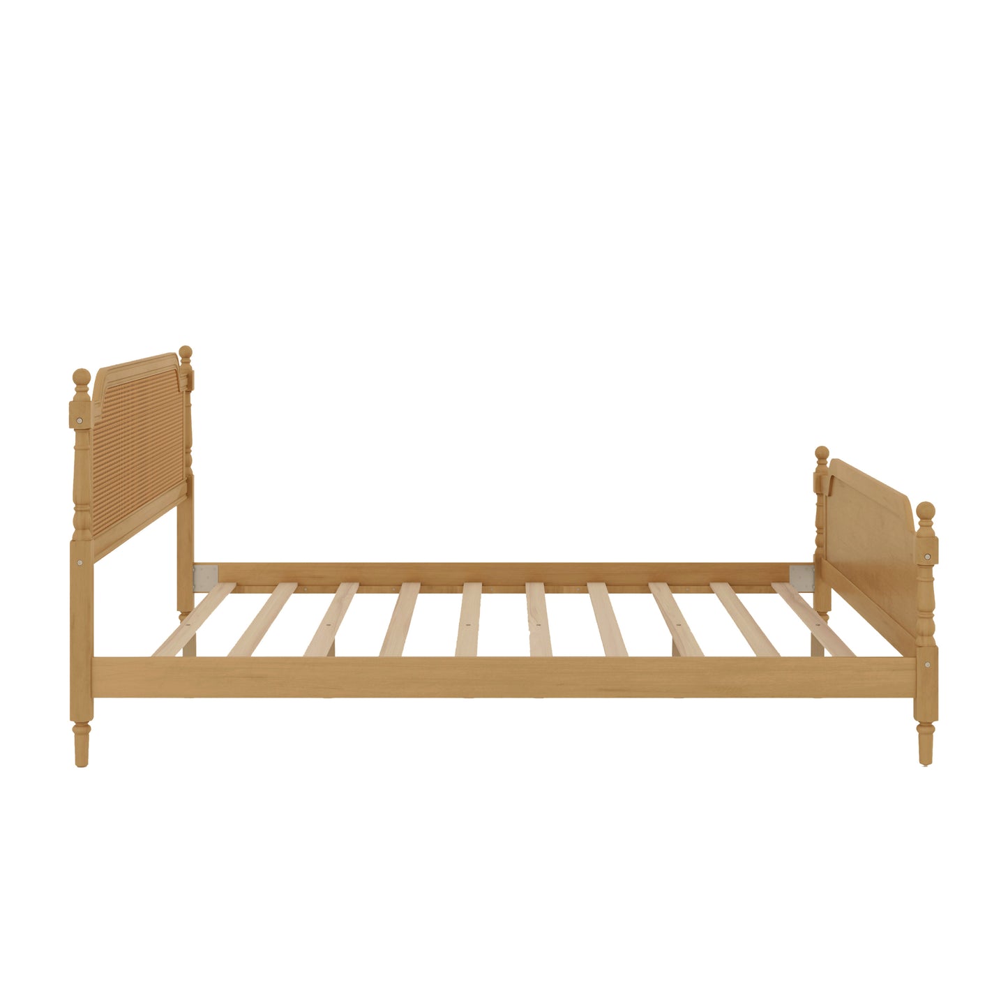 Traditional Style Rattan King Size Bed Frame,No Box Spring Needed,Antique Walnut