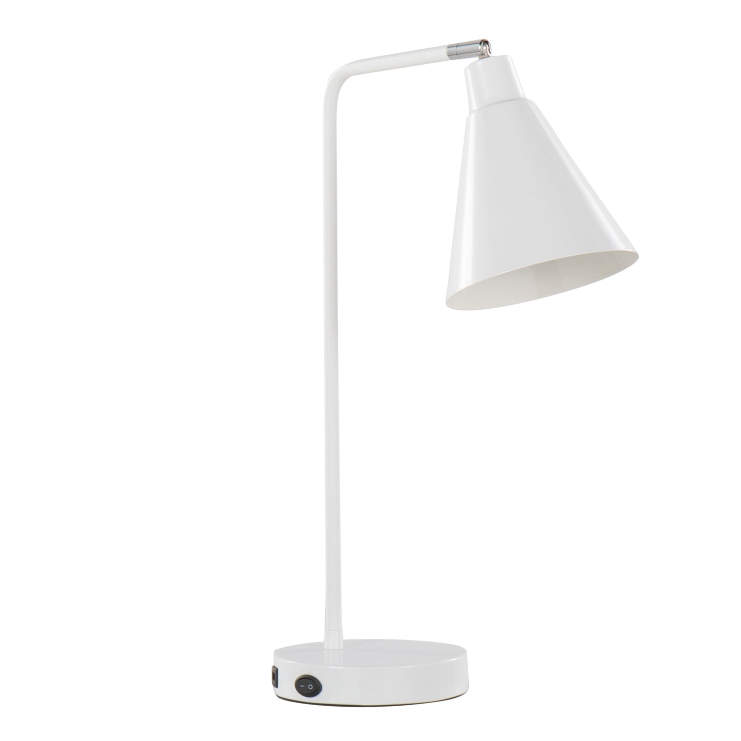 Pix 19" Contemporary Metal Task Lamp in Glossy White Metal and Chrome Accent with Built-In USB Port from Grandview Gallery by LumiSource