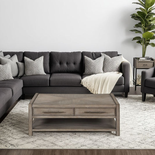 50 inch Coffee Table, No Assembly Required, White Oak Finish