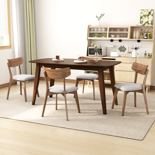 5- Piece Dining Set,Mid-Century Walnut Finished Frame Upholstered Dining Chairs (Set of 4) (Light Beige) +Wood Dining Table (Walnut)