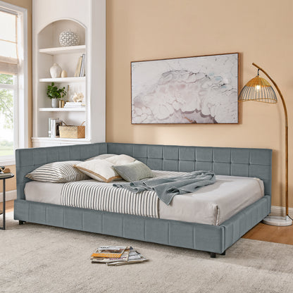 Queen Size Upholstered Tufted Bed Frame, Sofa Bed Frame with Comfortable Backrest and Armrests, Queen Size Bed for Bedroom, Living Room,Velvet, GREY(85.5''*64.5''*30.5'')