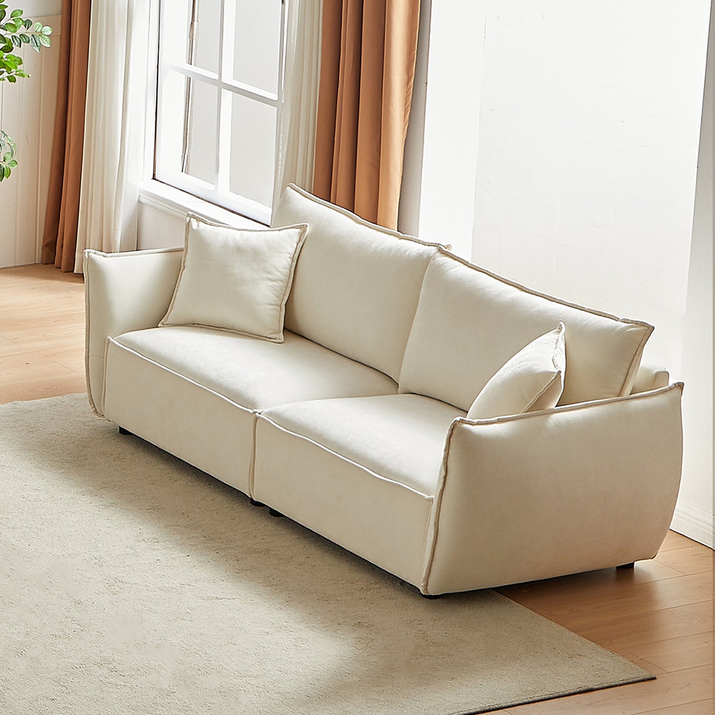 3-Seater + 3-Seater Combo Sofa Modern Living Room Sofa, Linen Fabric Sofa, Wooden Frame with 4 Pillows, Apartment Sofa Furniture