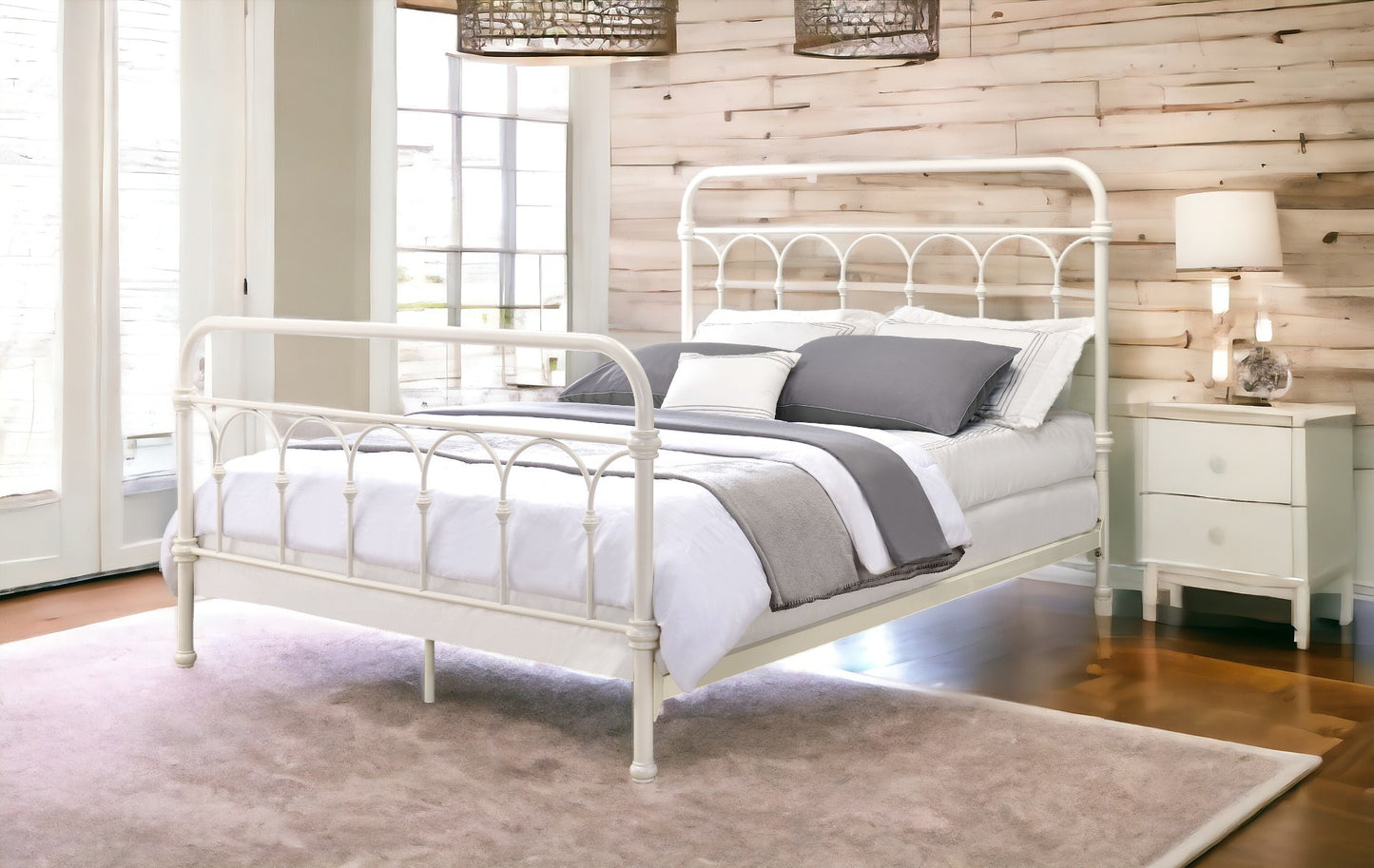 White Full Bed with Spindle Headboard