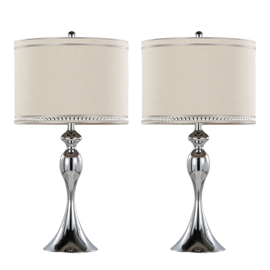 Ashland 27" Contemporary Metal Table Lamp in Polished Chrome and Cream Linen Shade with Trim from Grandview Gallery by LumiSource - Set of 2