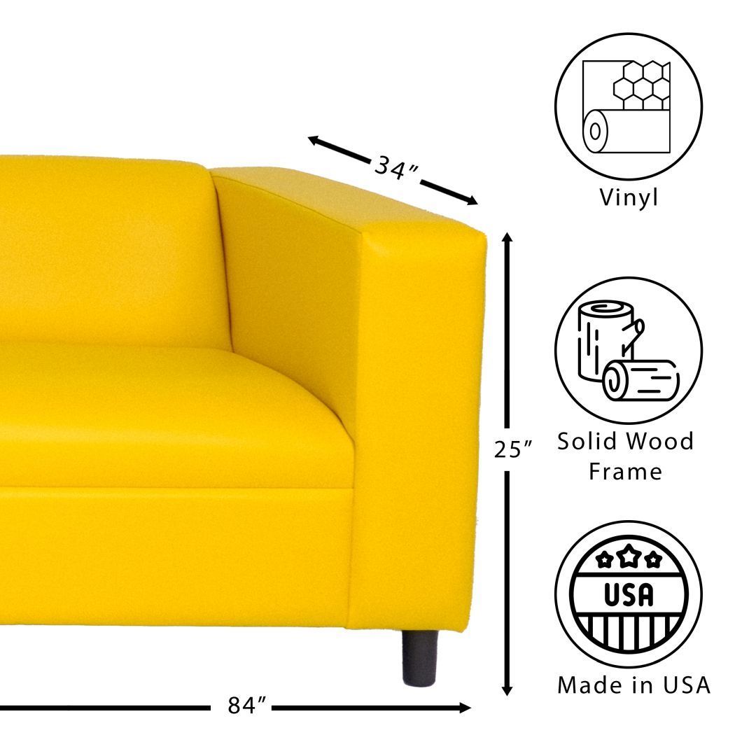 Yellow Faux Leather Sofa, Modern 3-Seater Sofas Couches for Living Room, Bedroom, Office, and Apartment with Solid Wood Frame